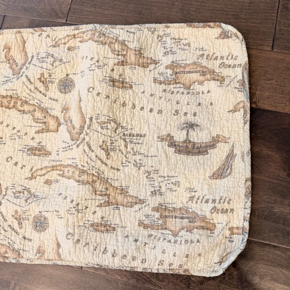 Tommy Bahama Home Caribbean Map Quilt Shams Set Tan Coastal Nautical 3pc Full